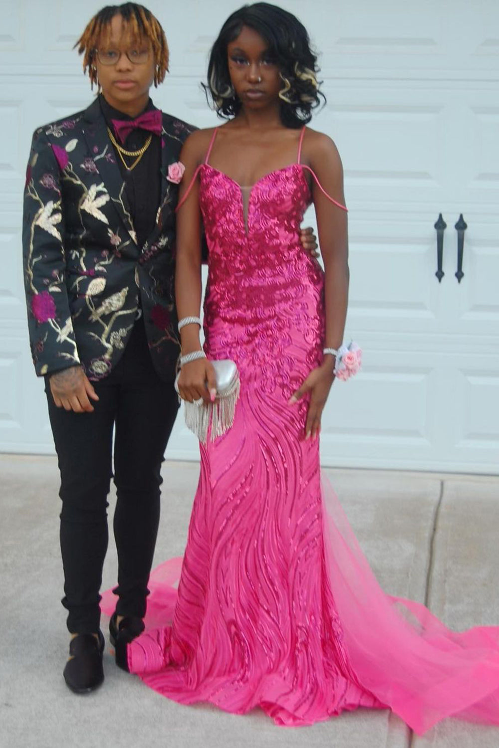 Men's Prom Blazer with Jacquard Flower Notched Lapel