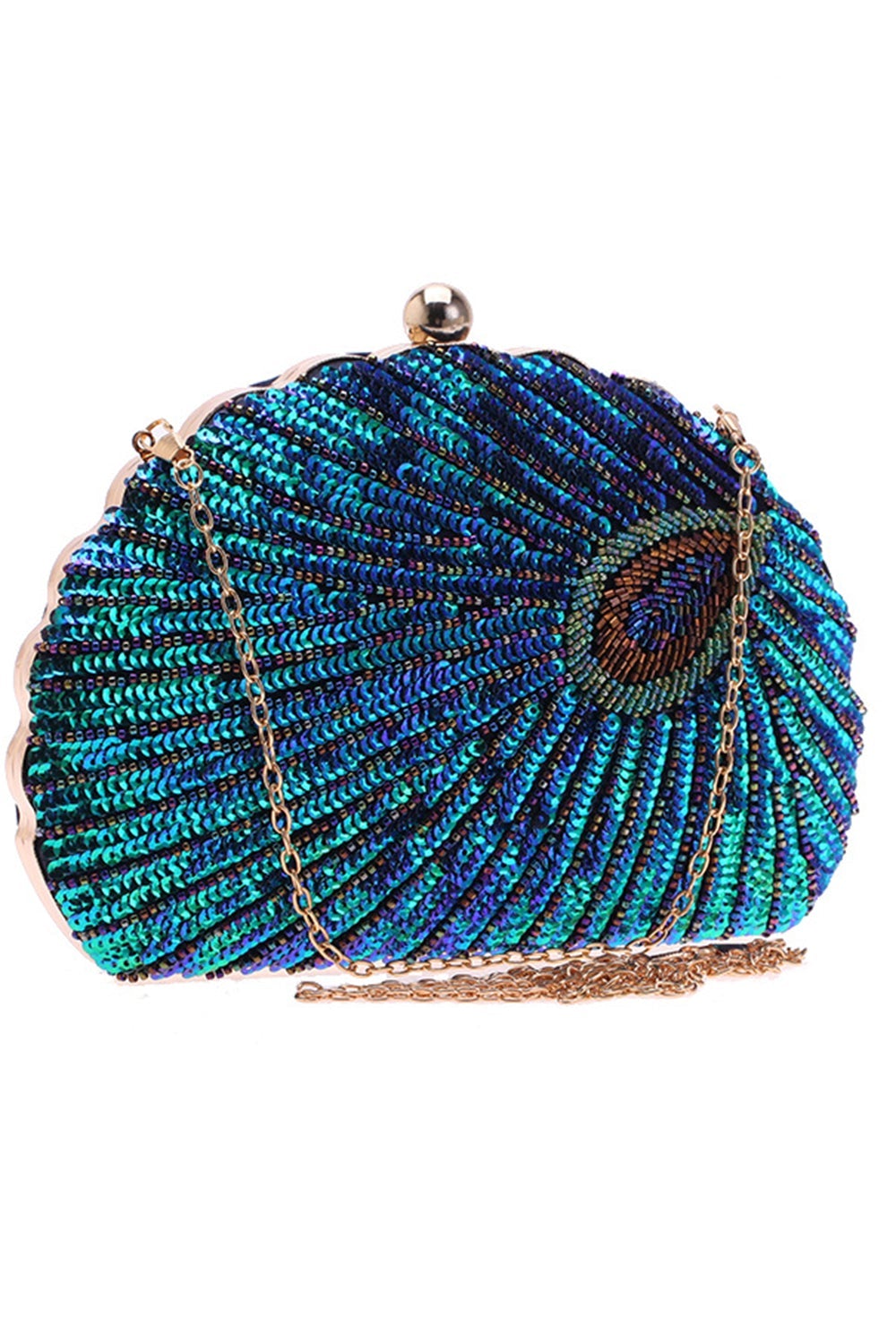 Shell Shaped Beaded Clutch in Peacock Green