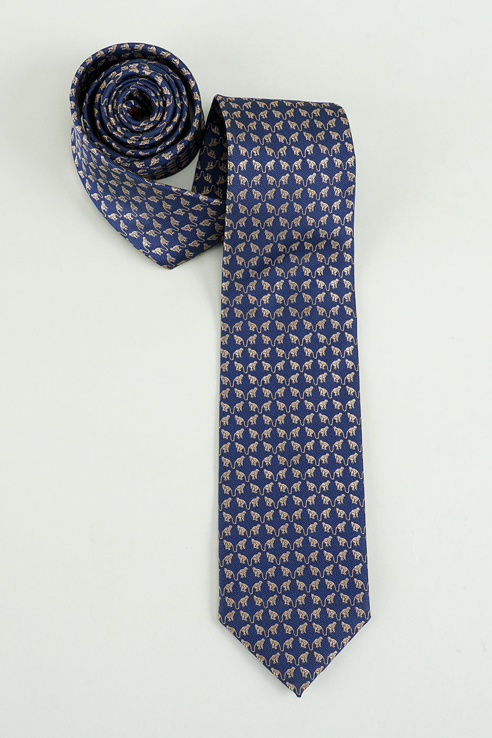 Formal Navy Jacquard Satin Tie with Print