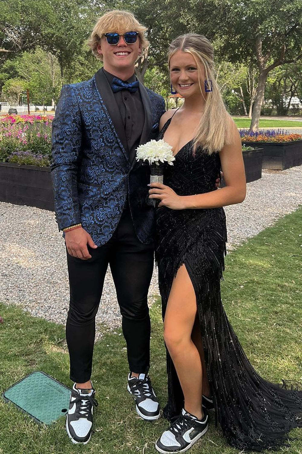 Navy Jacquard Men's Homecoming Blazer with Shawl Lapel and Single Button