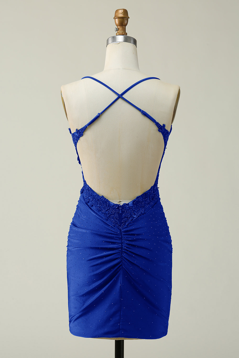 Stylish Sheath Spaghetti Straps Royal Blue Short Cocktail Dress With Appliques