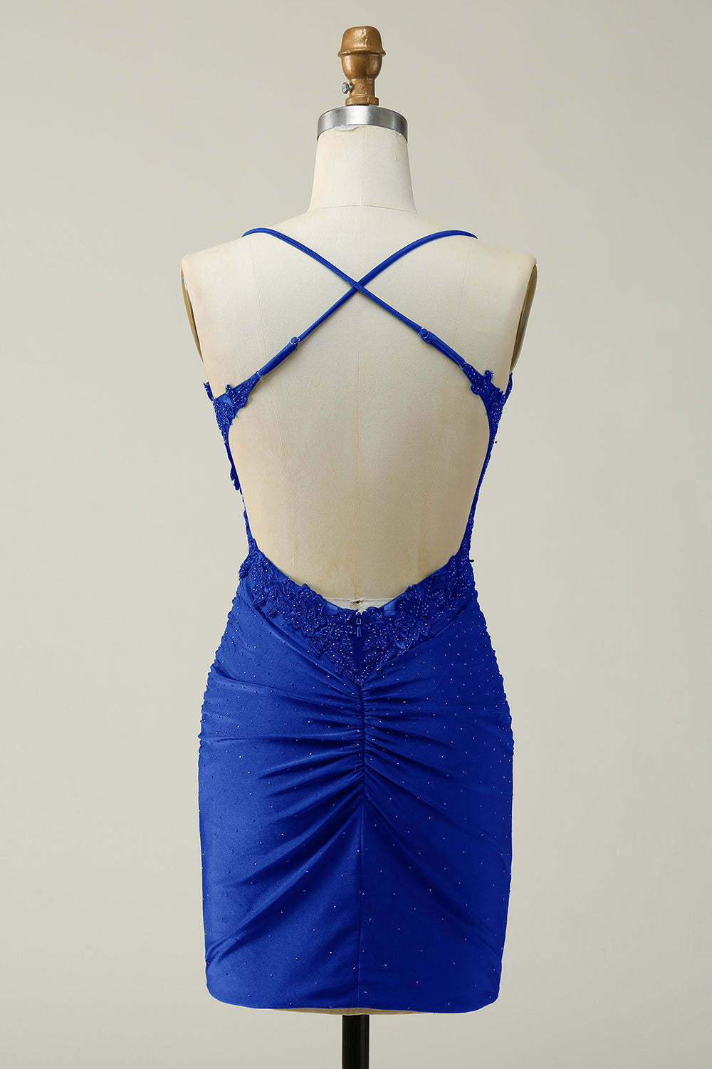 Stylish Sheath Spaghetti Straps Royal Blue Short Cocktail Dress With Appliques
