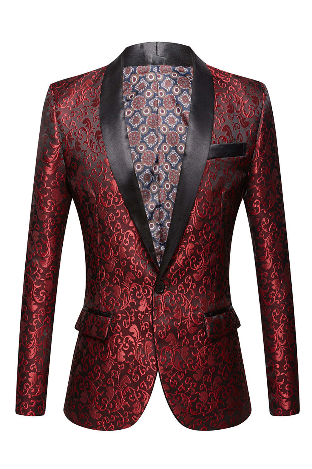 Men's Jacquard Blazer with Pink Shawl Lapel