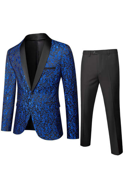 Men's 2-Piece Suits with Black Jacquard Shawl Lapel