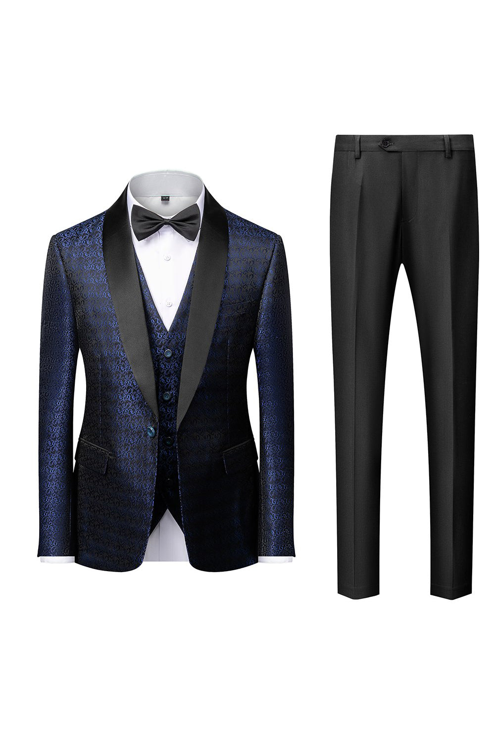 Men's 3-Piece Jacquard Suits with Black Shawl Lapel