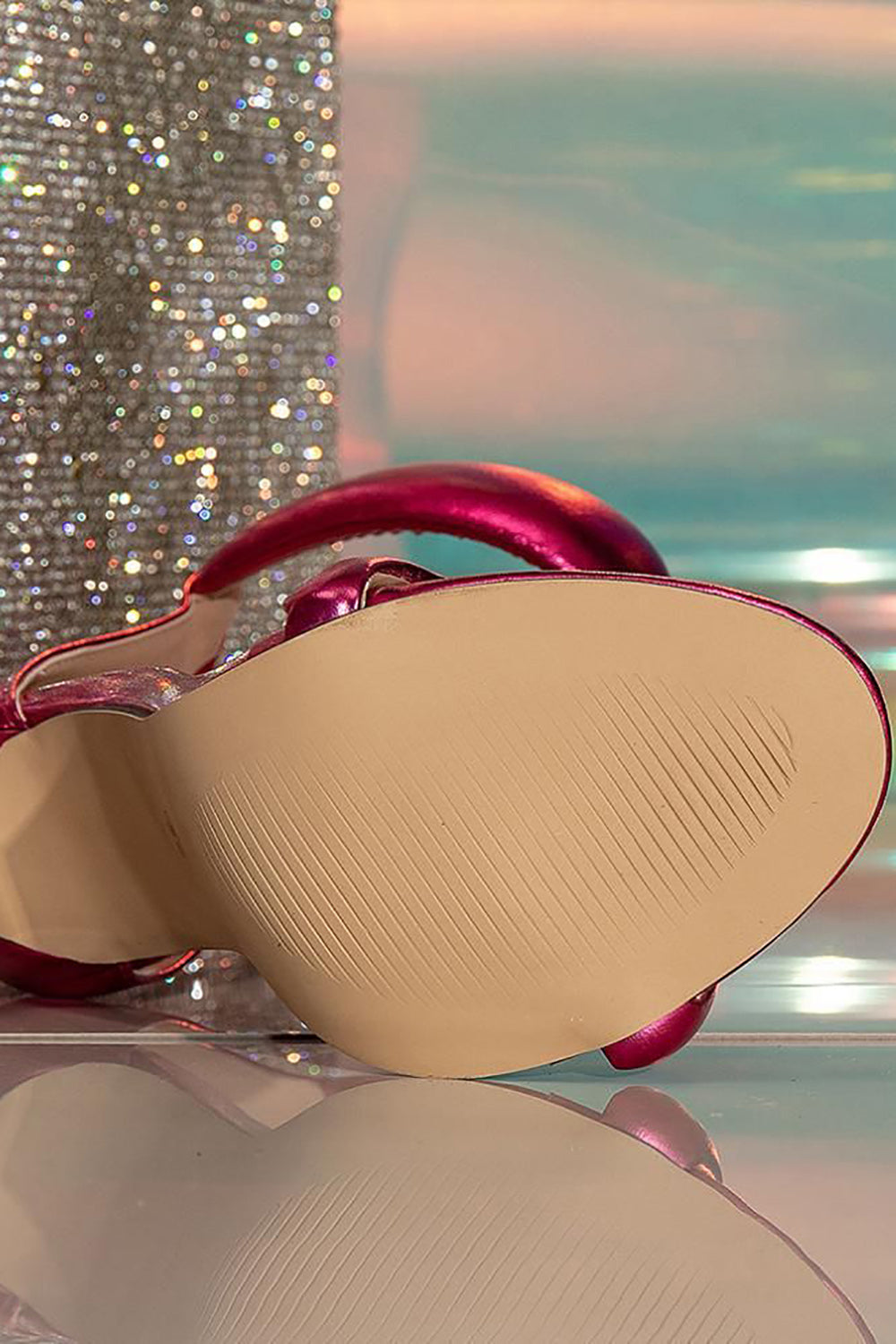 High Heel Sandal with Fuchsia Ankle Strap