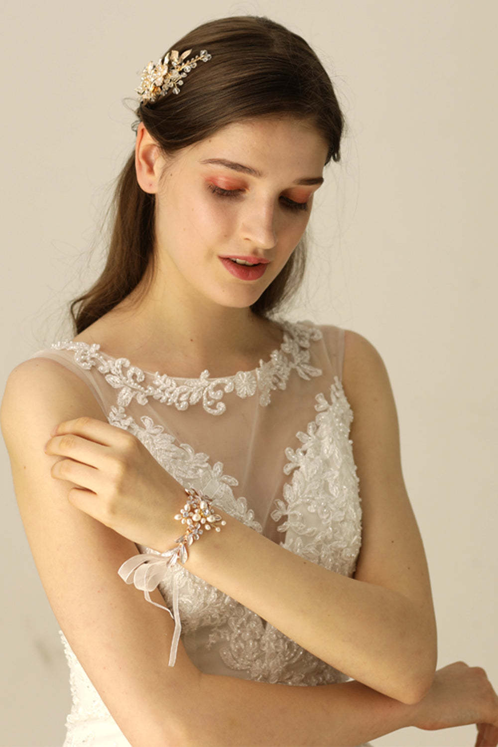 Bridal Wristband with Freshwater Pearl Jewelry