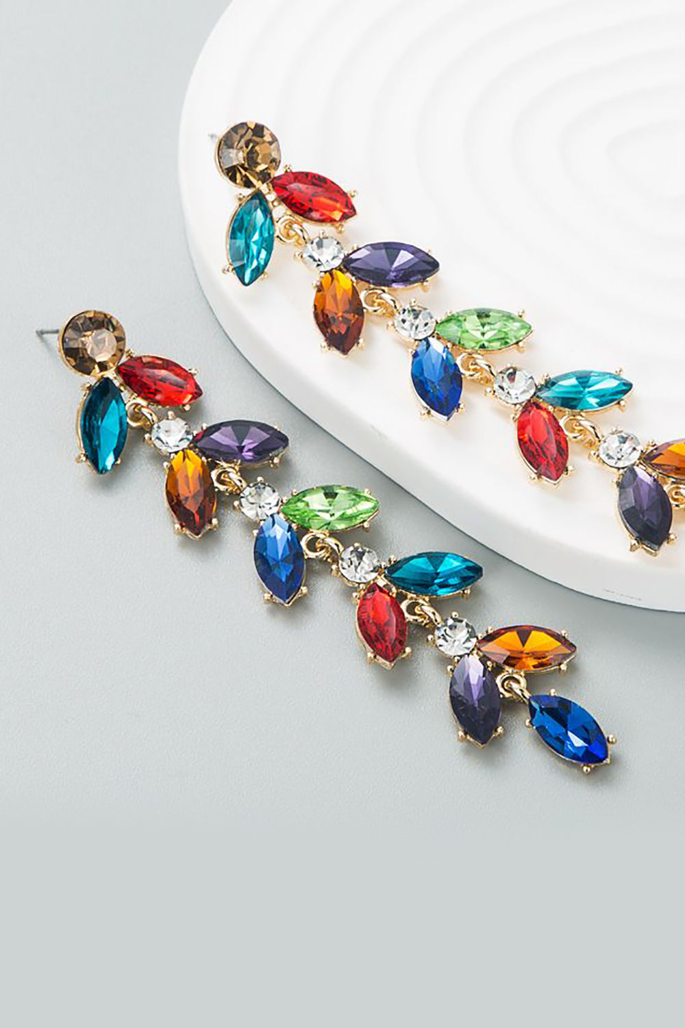 Earrings with Rhinestone Leaves in Vibrant Colors