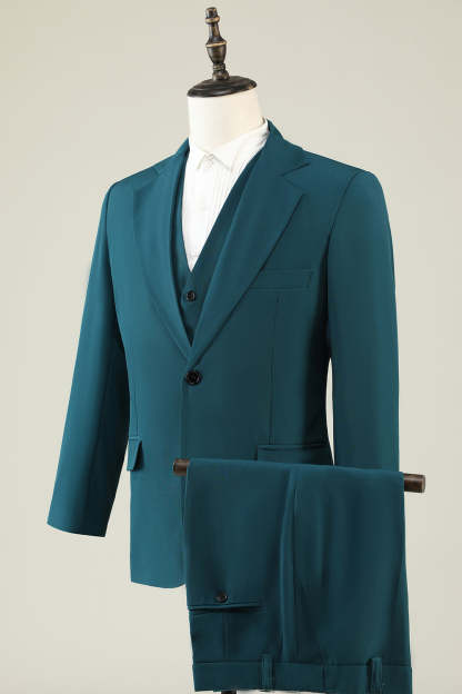 Men's Prom Suits with Dark Green Notched Lapel in 3 Pieces