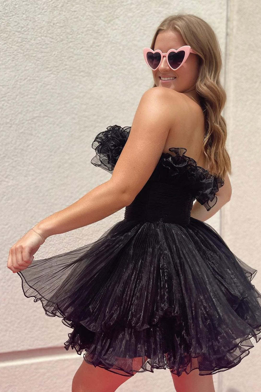 Chic Fuchsia Strapless A Line Short Cocktail Dress With Ruffles