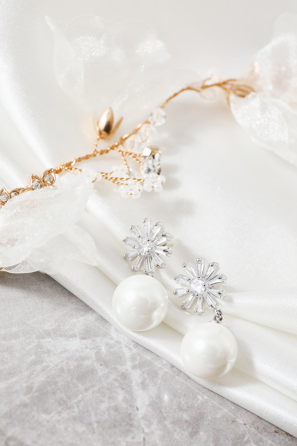 Pearl Earrings with Floral Design