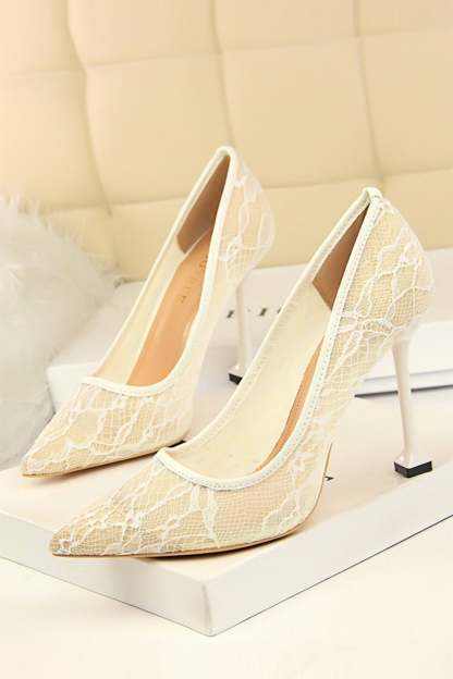 Pointy Stiletto Heels in Black Lace