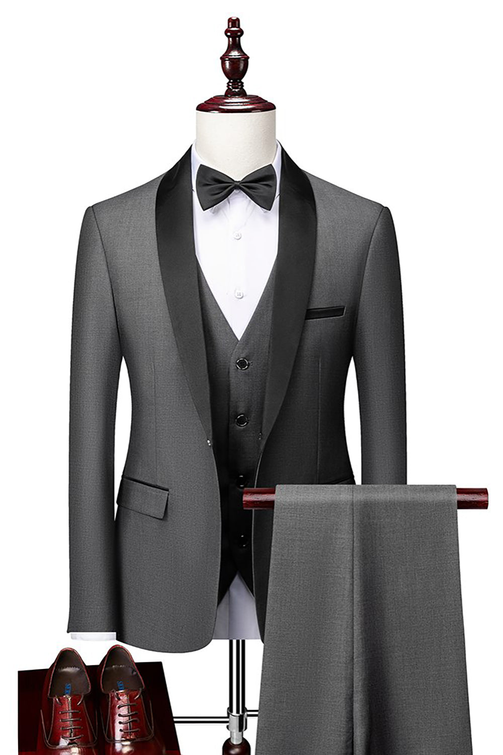 Men's 3-Piece Suits with Grey Shawl Lapel
