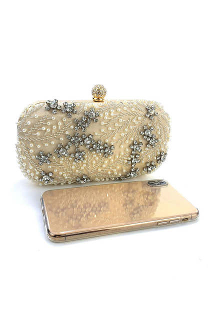 Evening Clutch Bag with Black Beads
