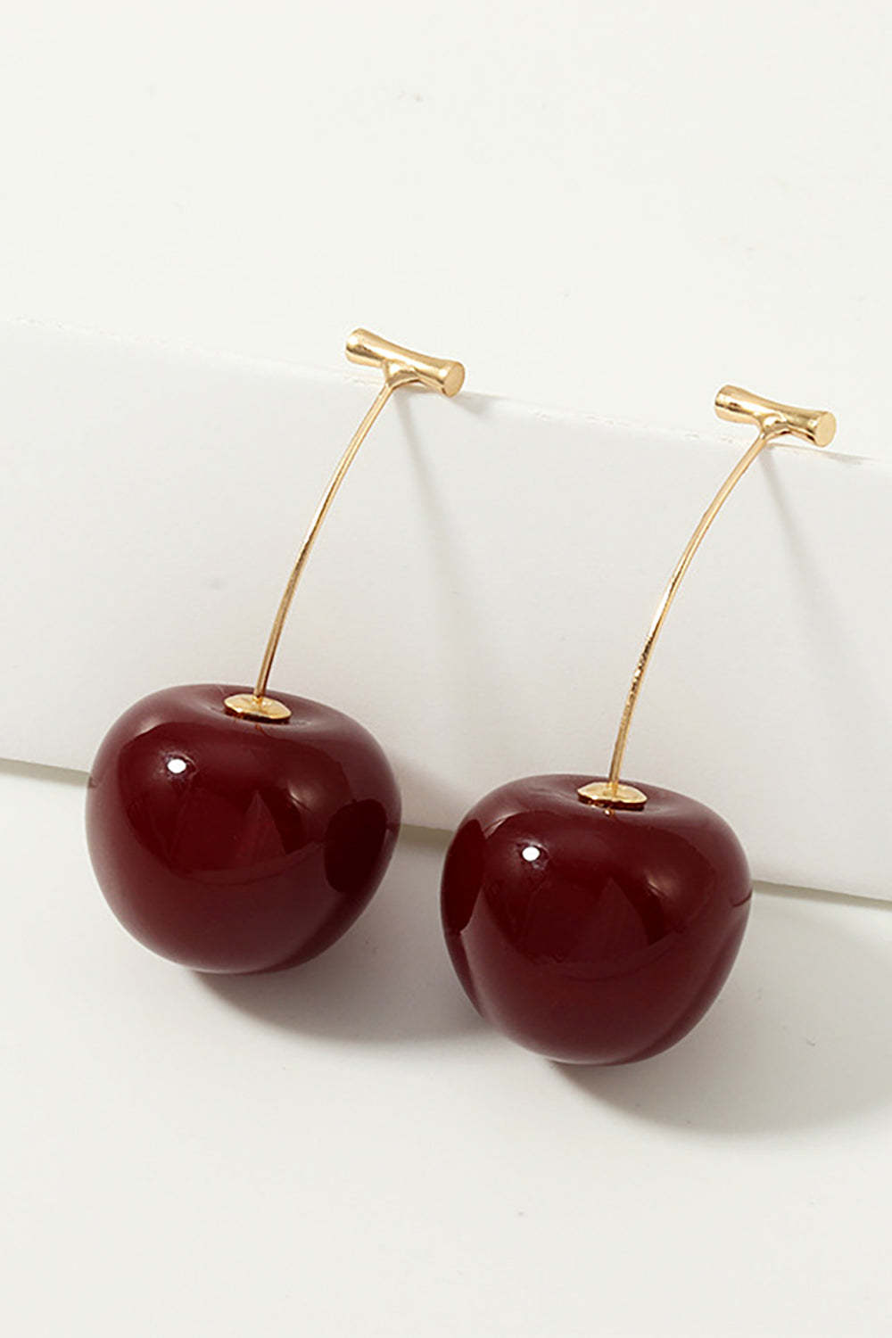 Earrings Featuring Golden Red Cherries