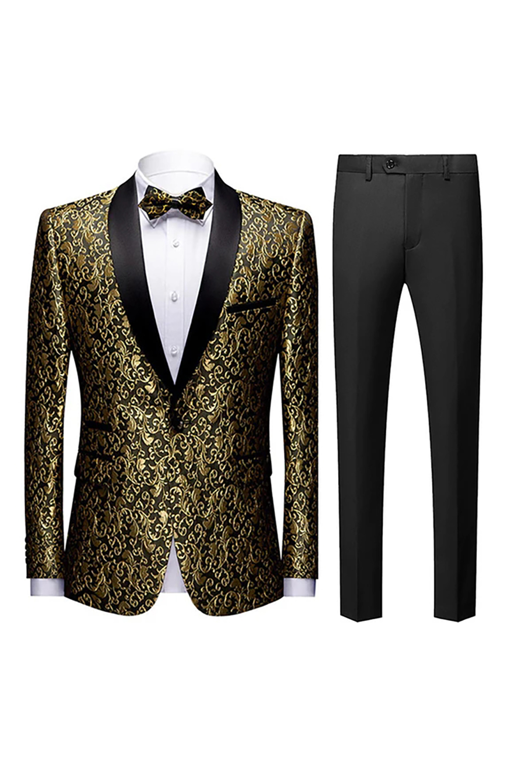 Men's Prom Suits with Golden Jacquard Shawl Lapel 2-Piece Set