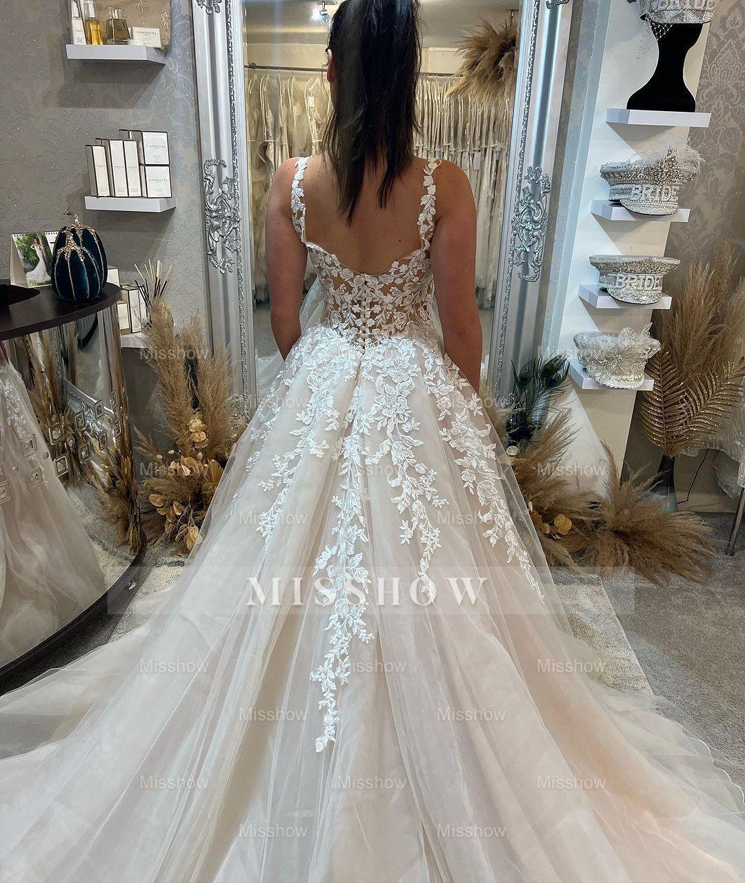 Fabulous Long A-line Sleeveless Lace Wedding Dress With Slit