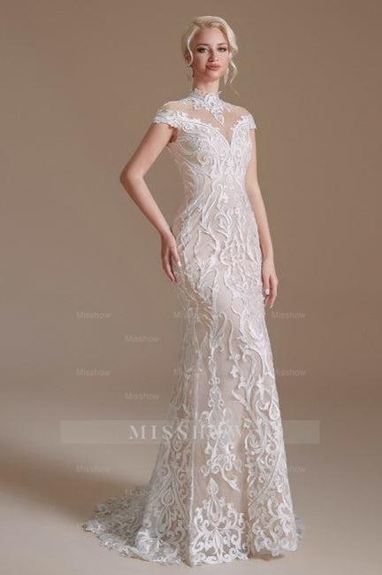 Fabulous Off-the-shoulder Sleeveless Mermaid Floor-Length Lace Wedding Dresses with Pattern