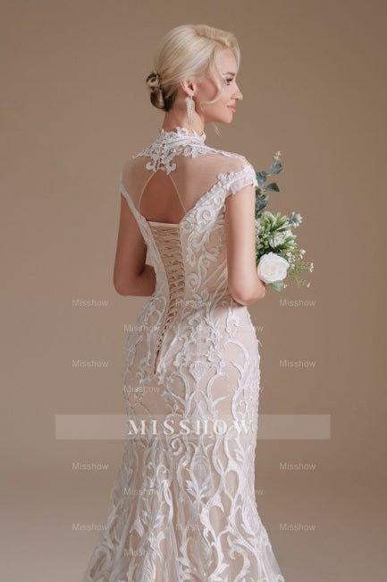Fabulous Off-the-shoulder Sleeveless Mermaid Floor-Length Lace Wedding Dresses with Pattern