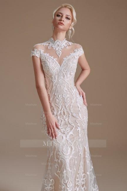 Fabulous Off-the-shoulder Sleeveless Mermaid Floor-Length Lace Wedding Dresses with Pattern