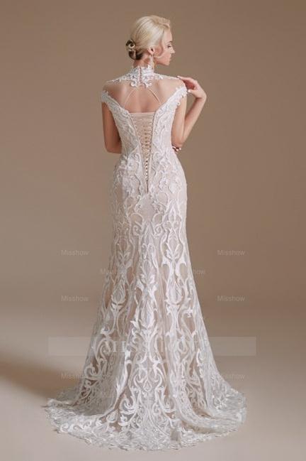 Fabulous Off-the-shoulder Sleeveless Mermaid Floor-Length Lace Wedding Dresses with Pattern