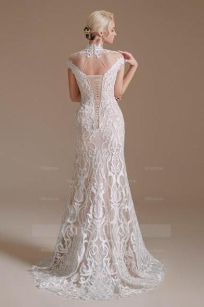 Fabulous Off-the-shoulder Sleeveless Mermaid Floor-Length Lace Wedding Dresses with Pattern