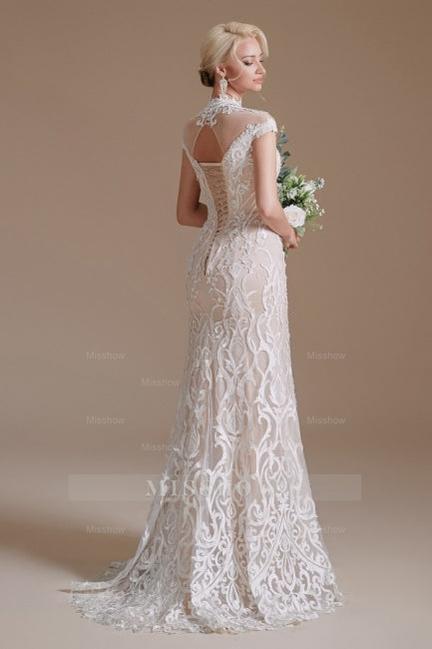 Fabulous Off-the-shoulder Sleeveless Mermaid Floor-Length Lace Wedding Dresses with Pattern