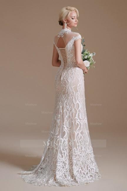 Fabulous Off-the-shoulder Sleeveless Mermaid Floor-Length Lace Wedding Dresses with Pattern