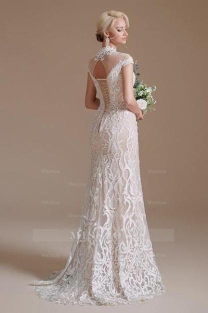 Fabulous Off-the-shoulder Sleeveless Mermaid Floor-Length Lace Wedding Dresses with Pattern