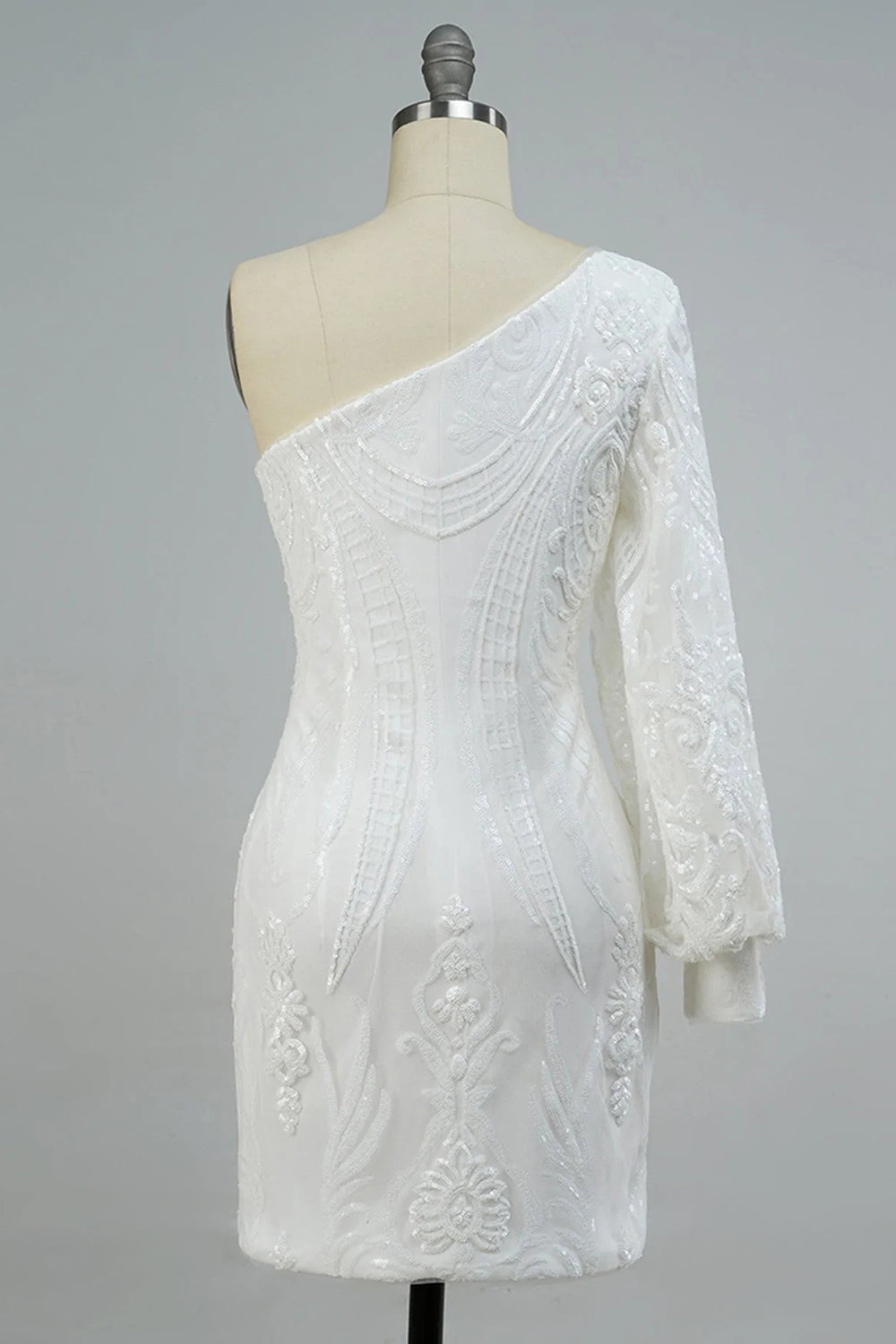 Hot Pink Beaded Sequins One Shoulder Tight Cocktail Dress