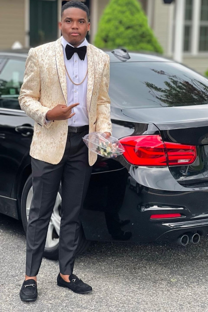 Men's Prom Suits in Champagne Jacquard 2-Piece Set