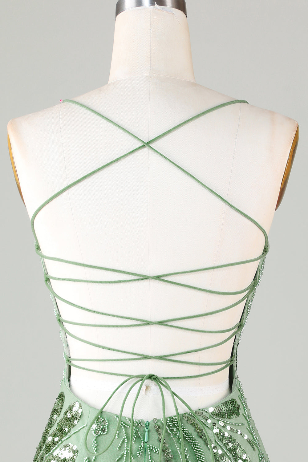 Sparkly Sheath Spaghetti Straps Green Short Cocktail Dress With Criss Cross Back