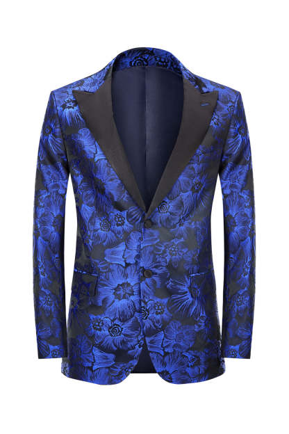 Royal Blue Jacquard Peak Lapel Prom Blazer for Men