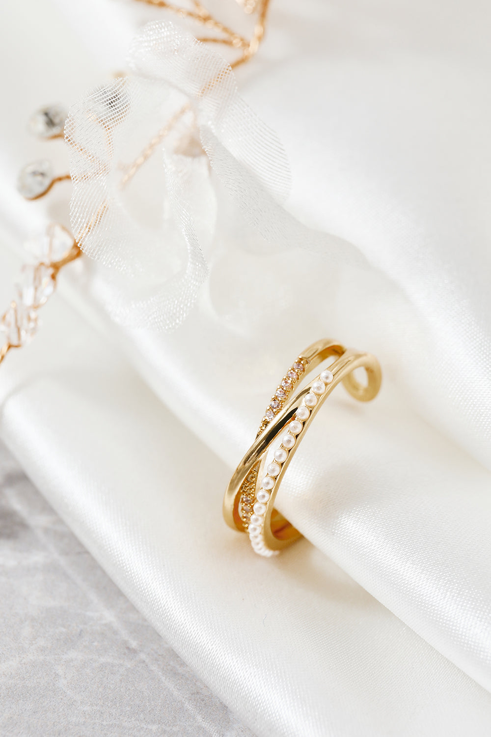Pearl and Golden Zircon Ring