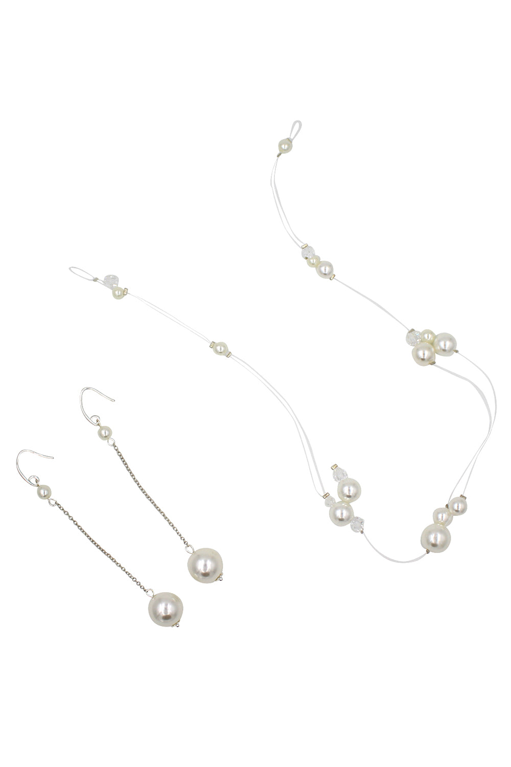 Bridal Headband Earrings with Large Pearl Fish Silk Thread