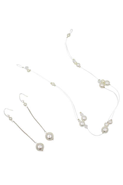 Bridal Headband Earrings with Large Pearl Fish Silk Thread