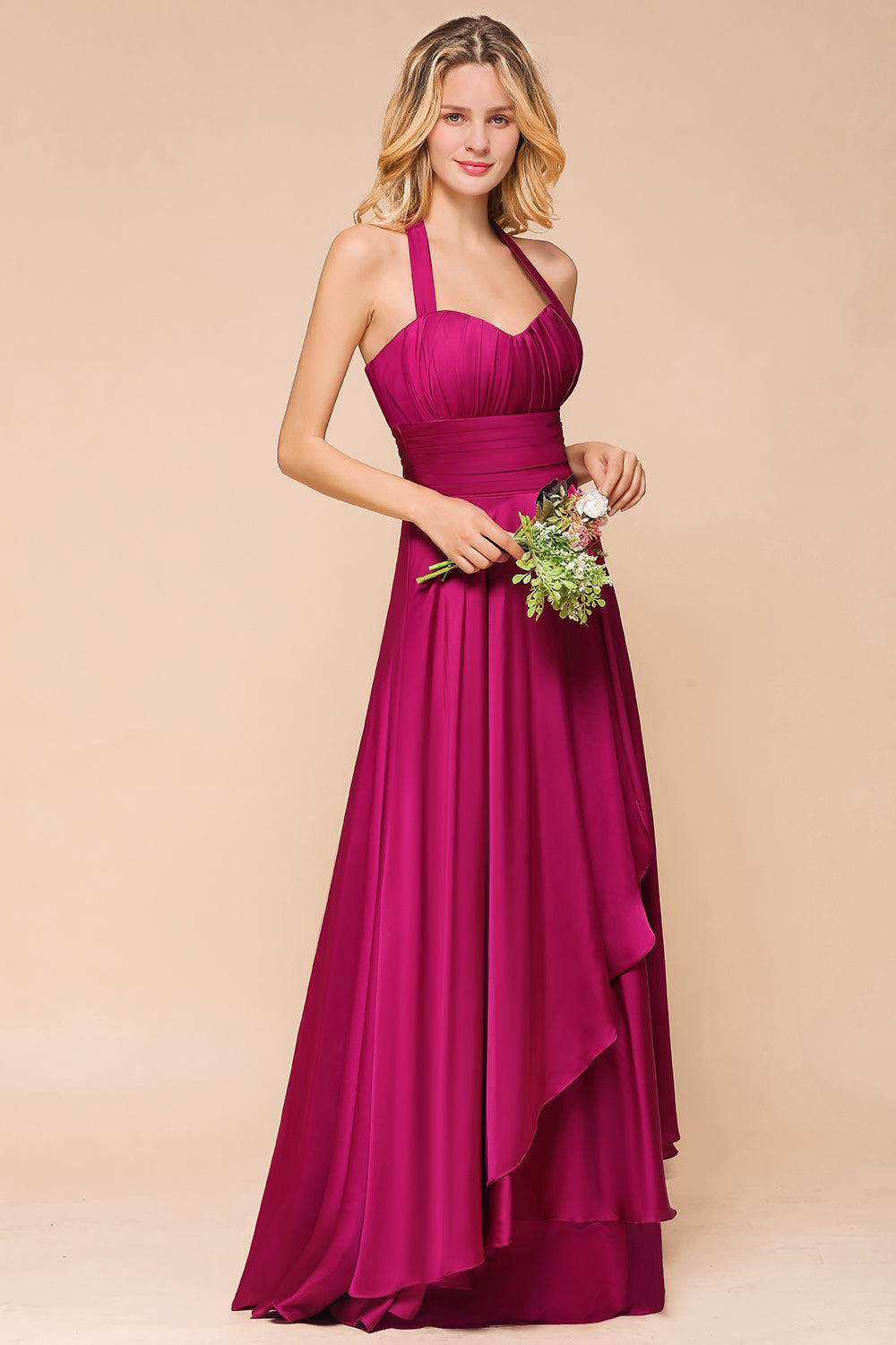 Fuchsia Halter Chiffon Bridesmaid Dresses Long Online