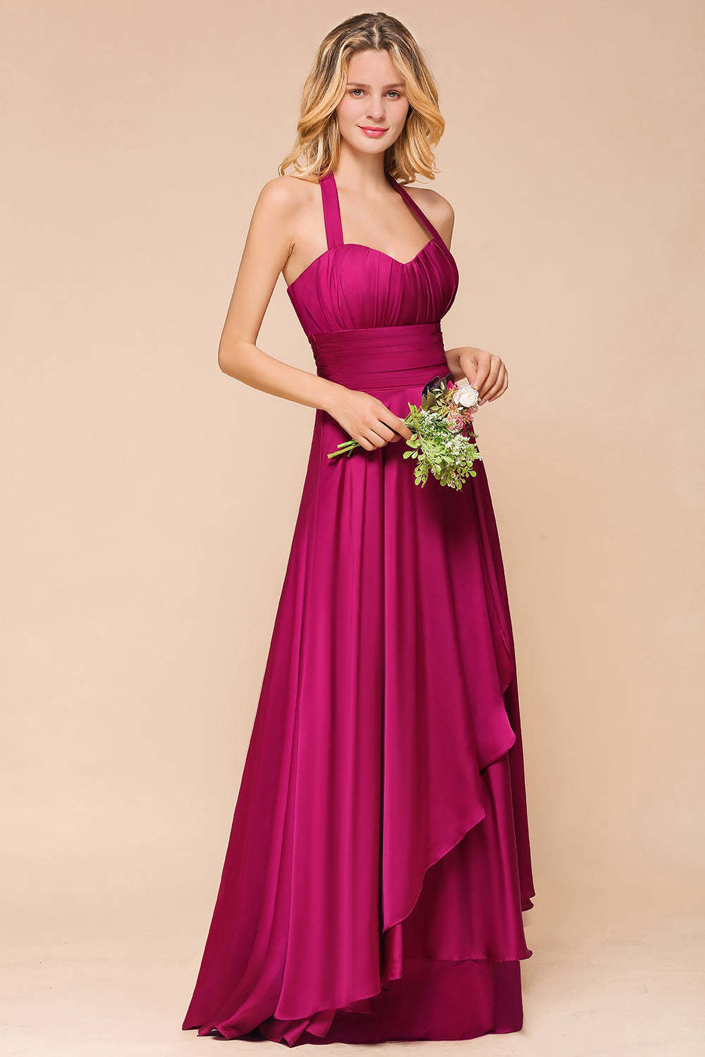 Fuchsia Halter Chiffon Bridesmaid Dresses Long Online