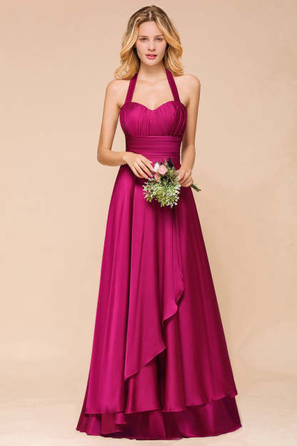 Fuchsia Halter Chiffon Bridesmaid Dresses Long Online