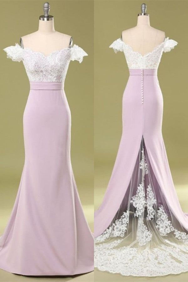 Glamorous Off-the-Shoulder Mermaid Bridesmaid Dress Lace