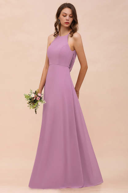 Gorgeous Halter Wisteria Chiffon Bridesmaid Dresses with Draped Back