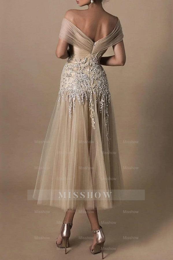Gorgeous Short A-line Off-the-shoulder Beading Wedding Dresses With Lace