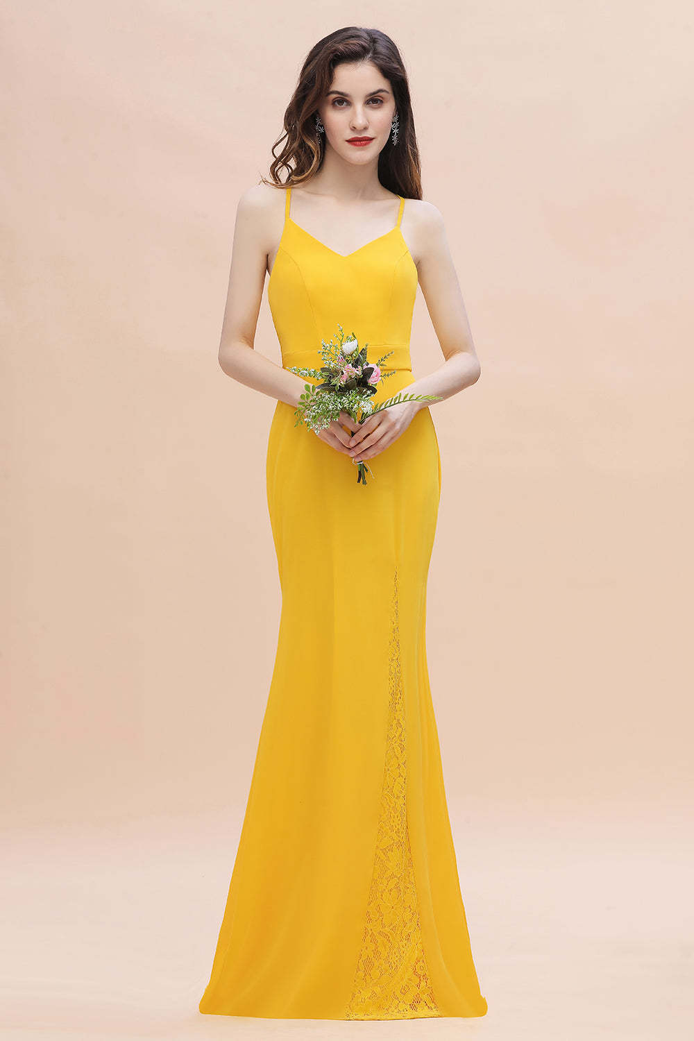 Gorgeous Spaghett Straps V-Neck Chiffon Lace Bridesmaid Dress Online