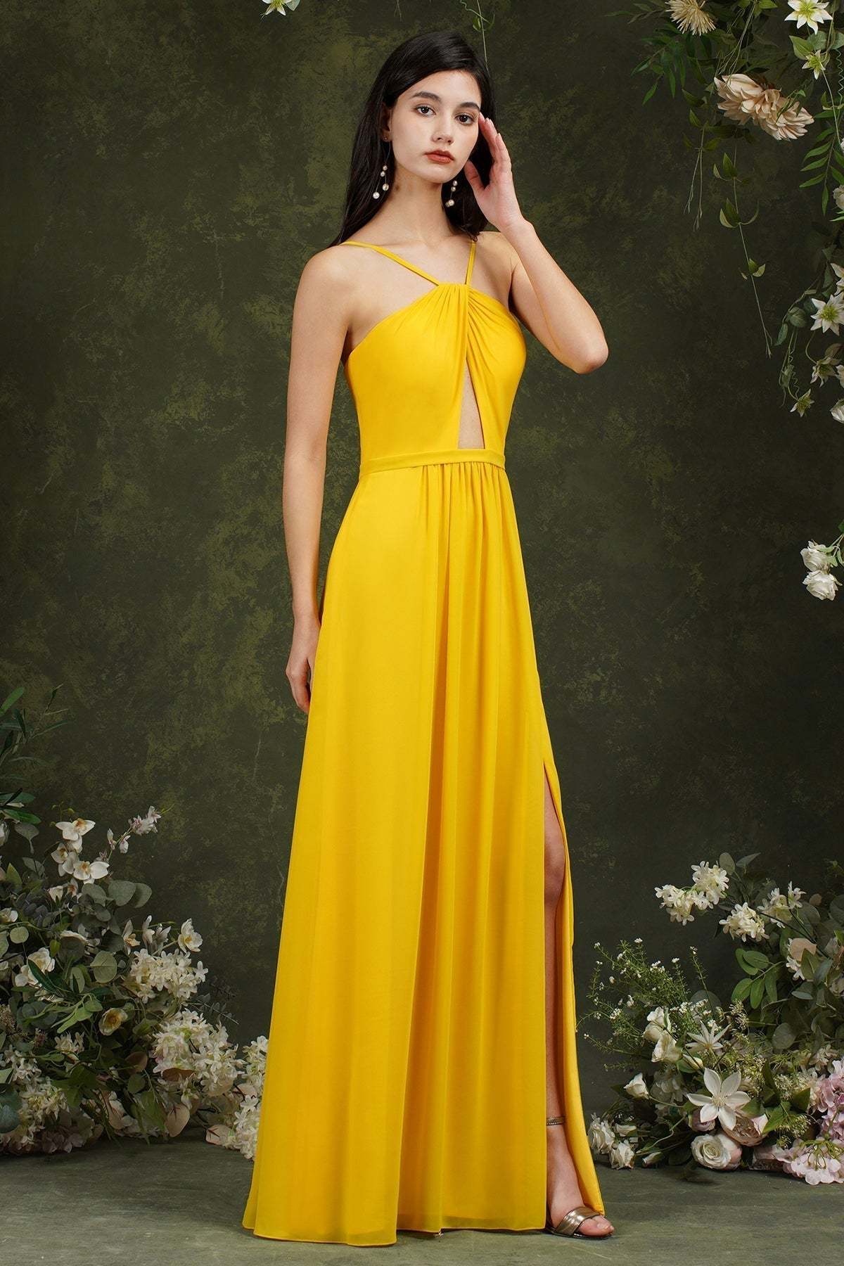 Halter Bridesmaid Dress Long Side Slit