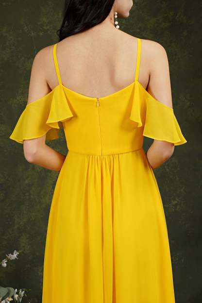 Halter Chiffon Bridesmaid Dress Long WIth Ruffle