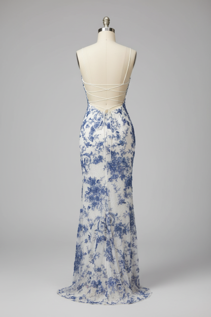 White mermaid prom dress - strappy back view