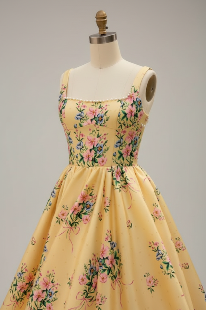 Yellow floral embroidered ball gown - embroidery detail