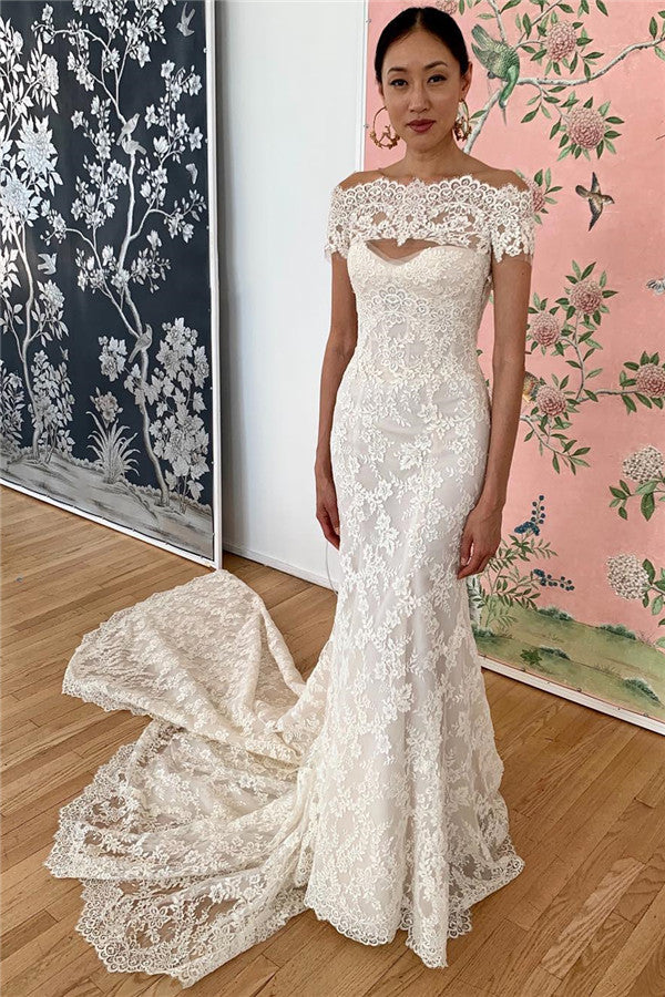 Mermaid Lace Off-the-Shoulder Formal Dresses Backless Bridal Wears