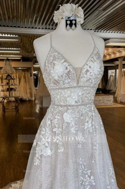 Modern Spaghetti Straps A-Line Wedding dresses With Lace