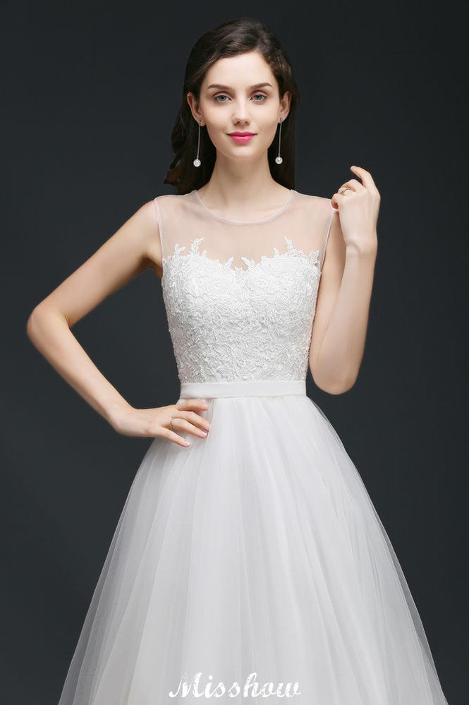 Modest A-line Illusion Lace Wedding Dress